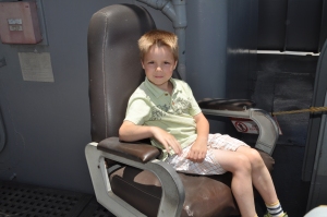 Lucas relaxes on the deck of the USS Missouri