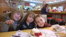 Isabella (7), Giuliana (1), and Lucas (6) enjoying cherry pie at Twedes Café in North Bend, WA